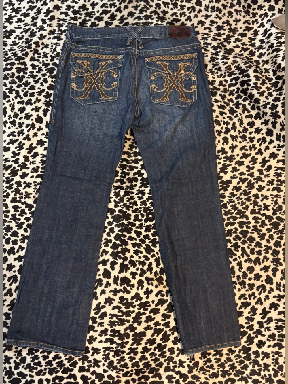 Xtreme Couture Dark Blue Bootcut Jeans with Embroidered Pockets